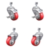 Service Caster 3.5 Inch SS Red Polyurethane Swivel 12mm Threaded Stem Caster Brakes, 2PK SSTS20S3514-PPUB-RED-TLB-M1215-2-S-2